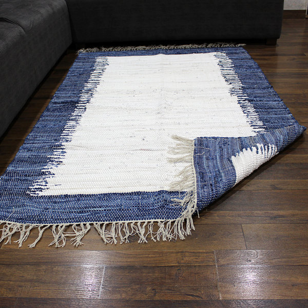 Dakota Fields Asheli Handmade HandLoomed Cotton White/Blue Rug Wayfair